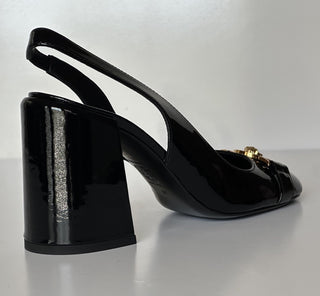 Versace Medusa Head Sling Back Patent Leather Black Shoes 8 US 1014618 NIB $1000