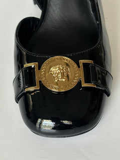 Versace Medusa Head Sling Back Patent Leather Black Shoes 8 US 1014618 NIB $1000