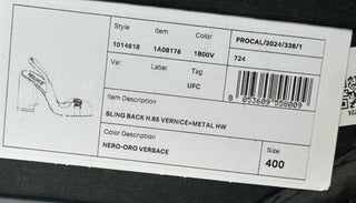 Versace Medusa Head Sling Back Patent Leather Black Shoes 10 US 1014618 NIB