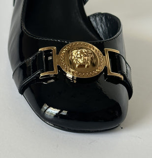 Versace Medusa Head Sling Back Patent Leather Black Shoes 10 US 1014618 NIB
