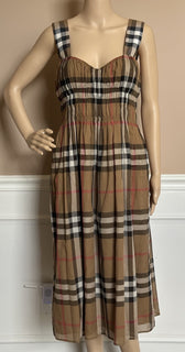 Burberry Delilah Women’s Toupe Brown Check Dress 4 US (38 Euro) 8099412 NWT $820
