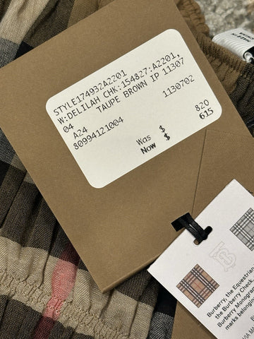 Burberry Delilah Women’s Toupe Brown Check Dress 4 US (38 Euro) 8099412 NWT $820