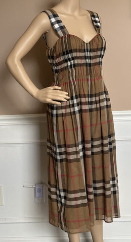Burberry Delilah Women’s Toupe Brown Check Dress 4 US (38 Euro) 8099412 NWT $820