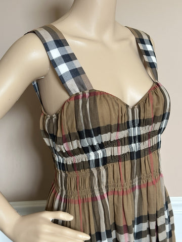 Burberry Delilah Women’s Toupe Brown Check Dress 4 US (38 Euro) 8099412 NWT $820
