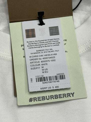 Burberry Caris Check White T-shirt M (Oversized) 8092575 NWT $480