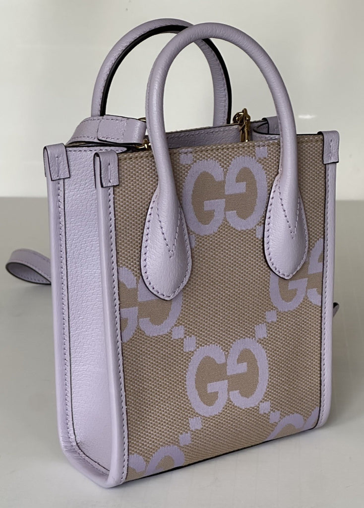 Gucci Womens Jumbo GG Canvas/Leather Mini Shoulder Tote Bag Purple 671623 NWOT
