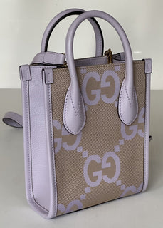 Gucci Womens Jumbo GG Canvas/Leather Mini Shoulder Tote Bag Purple 671623 NWOT