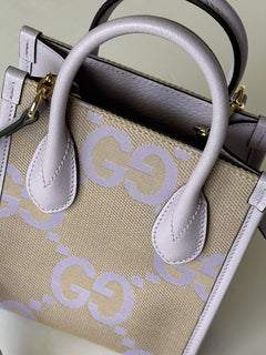 Gucci Womens Jumbo GG Canvas/Leather Mini Shoulder Tote Bag Purple 671623 NWOT
