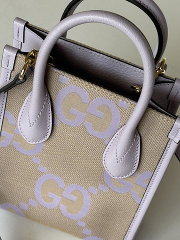 Gucci Womens Jumbo GG Canvas/Leather Mini Shoulder Tote Bag Purple 671623 NWOT