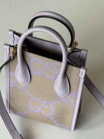Gucci Womens Jumbo GG Canvas/Leather Mini Shoulder Tote Bag Purple 671623 NWOT