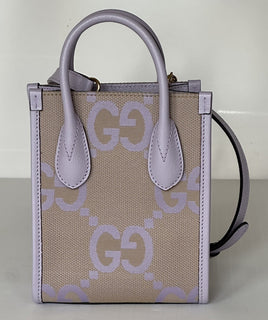Gucci Womens Jumbo GG Canvas/Leather Mini Shoulder Tote Bag Purple 671623 NWOT