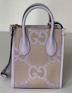 Gucci Womens Jumbo GG Canvas/Leather Mini Shoulder Tote Bag Purple 671623 NWOT
