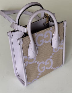 Gucci Womens Jumbo GG Canvas/Leather Mini Shoulder Tote Bag Purple 671623 NWOT