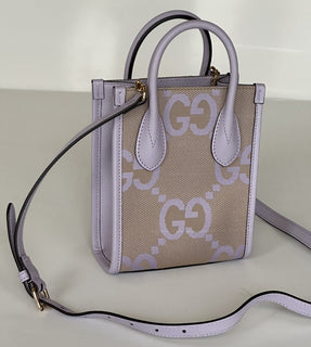 Gucci Womens Jumbo GG Canvas/Leather Mini Shoulder Tote Bag Purple 671623 NWOT