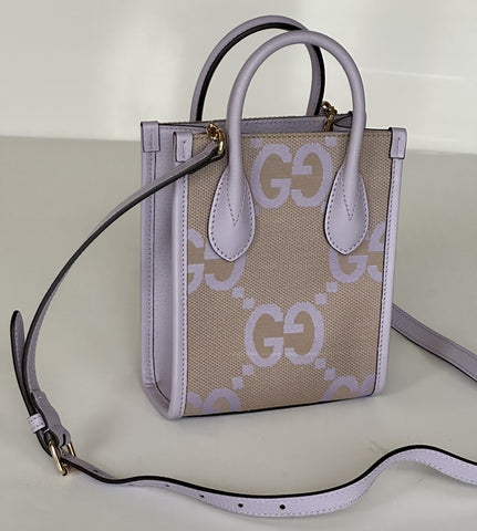 Gucci Womens Jumbo GG Canvas/Leather Mini Shoulder Tote Bag Purple 671623 NWOT