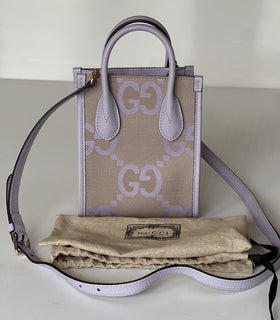 Gucci Womens Jumbo GG Canvas/Leather Mini Shoulder Tote Bag Purple 671623 NWOT