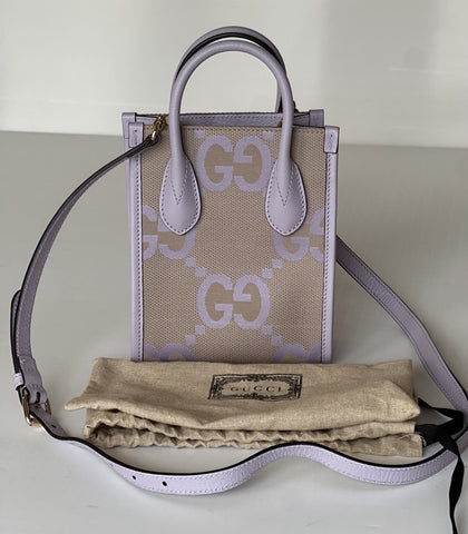 Gucci Womens Jumbo GG Canvas/Leather Mini Shoulder Tote Bag Purple 671623 NWOT
