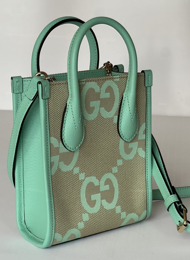 Gucci Womens Jumbo GG Canvas/Leather Mini Shoulder Tote Bag Green 671623 NWOT