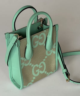 Gucci Womens Jumbo GG Canvas/Leather Mini Shoulder Tote Bag Green 671623 NWOT