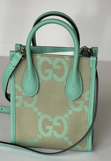 Gucci Womens Jumbo GG Canvas/Leather Mini Shoulder Tote Bag Green 671623 NWOT