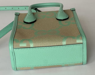 Gucci Womens Jumbo GG Canvas/Leather Mini Shoulder Tote Bag Green 671623 NWOT