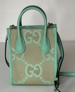Gucci Womens Jumbo GG Canvas/Leather Mini Shoulder Tote Bag Green 671623 NWOT