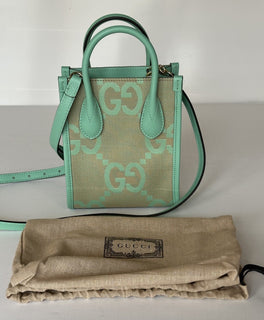 Gucci Womens Jumbo GG Canvas/Leather Mini Shoulder Tote Bag Green 671623 NWOT