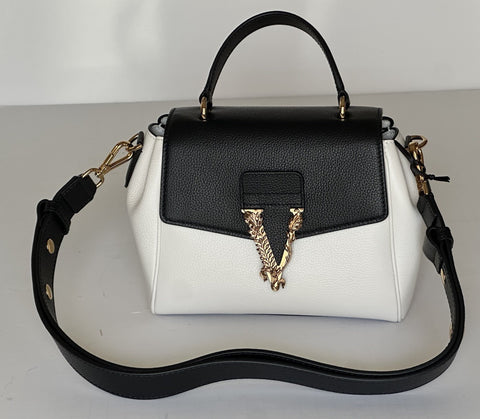 Versace Virtus Grainy Calf Small Black/White Top Handle Bag 1015556 IT NWT $1675