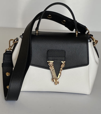 Versace Virtus Grainy Calf Small Black/White Top Handle Bag 1015556 IT NWT $1675