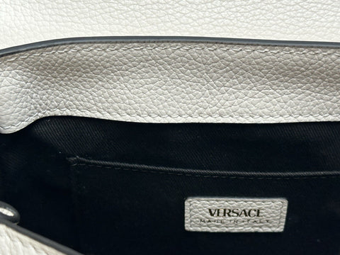Versace Virtus Grainy Calf Small Black/White Top Handle Bag 1015556 IT NWT $1675