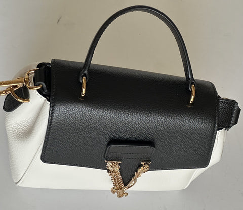 Versace Virtus Grainy Calf Small Black/White Top Handle Bag 1015556 IT NWT $1675