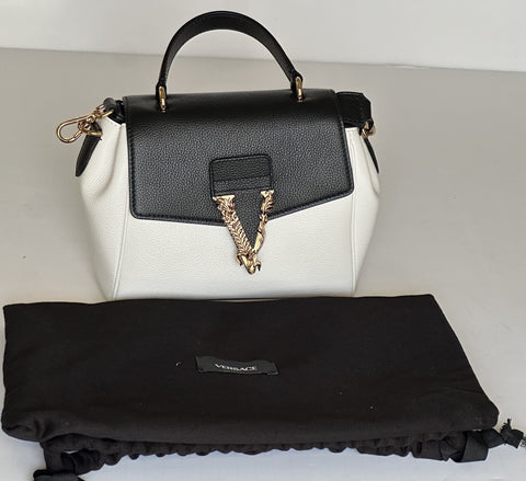 Versace Virtus Grainy Calf Small Black/White Top Handle Bag 1015556 IT NWT $1675