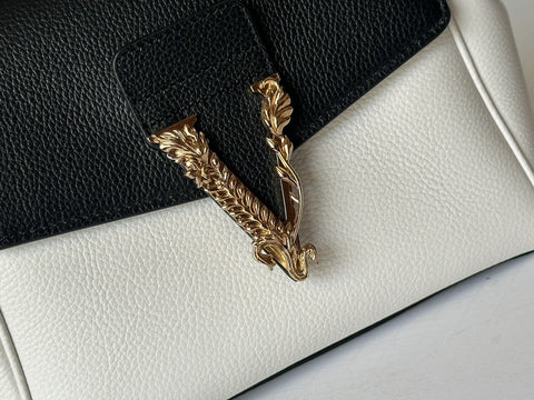 Versace Virtus Grainy Calf Small Black/White Top Handle Bag 1015556 IT NWT $1675