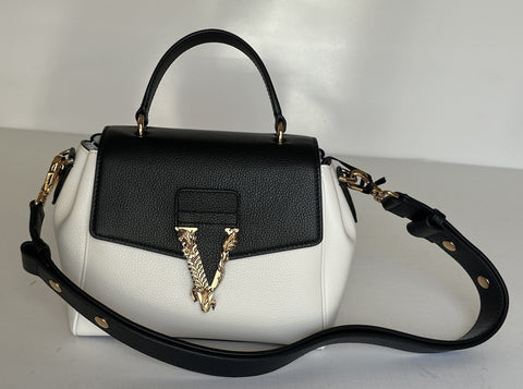 Versace Virtus Grainy Calf Small Black/White Top Handle Bag 1015556 IT NWT $1675