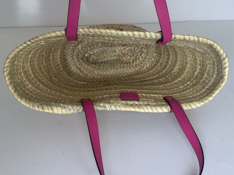 Versace Top Handle Small Tote Straw/Leather Natural/Fuchsia Bag 1019454 NWT