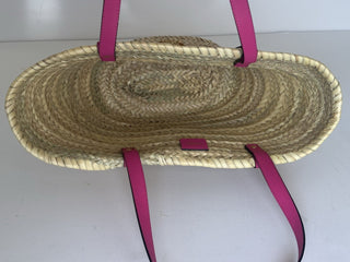 Versace Top Handle Small Tote Straw/Leather Natural/Fuchsia Bag 1019454 NWOT