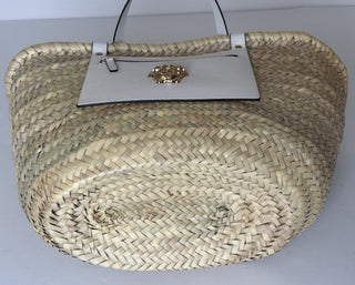 Versace Top Handle Small Tote Straw/Leather Natural/White Bag 1019454 NWT