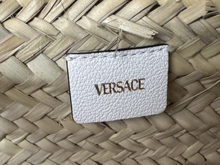 Versace Top Handle Small Tote Straw/Leather Natural/White Bag 1019454 NWT