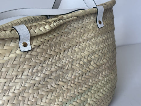 Versace Top Handle Small Tote Straw/Leather Natural/White Bag 1019454 NWT