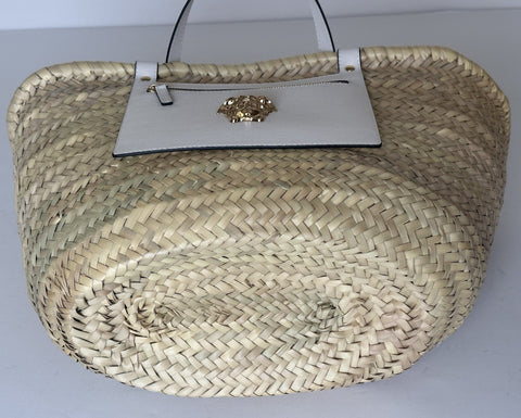 Versace Top Handle Small Tote Straw/Leather Natural/White Bag 1019454 NWOT