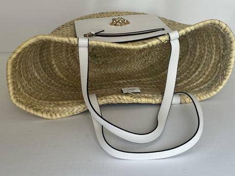 Versace Top Handle Small Tote Straw/Leather Natural/White Bag 1019454 NWOT