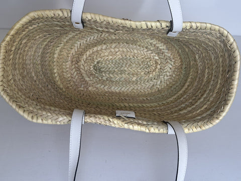 Versace Top Handle Small Tote Straw/Leather Natural/White Bag 1019454 NWOT