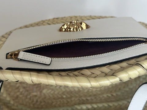 Versace Top Handle Small Tote Straw/Leather Natural/White Bag 1019454 NWOT