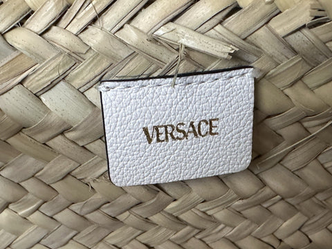 Versace Top Handle Small Tote Straw/Leather Natural/White Bag 1019454 NWOT