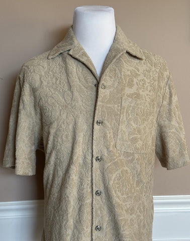 Versace Barocco Jacquard Towel Shirt Size Large 1015692 Made in Italy NWT $1325