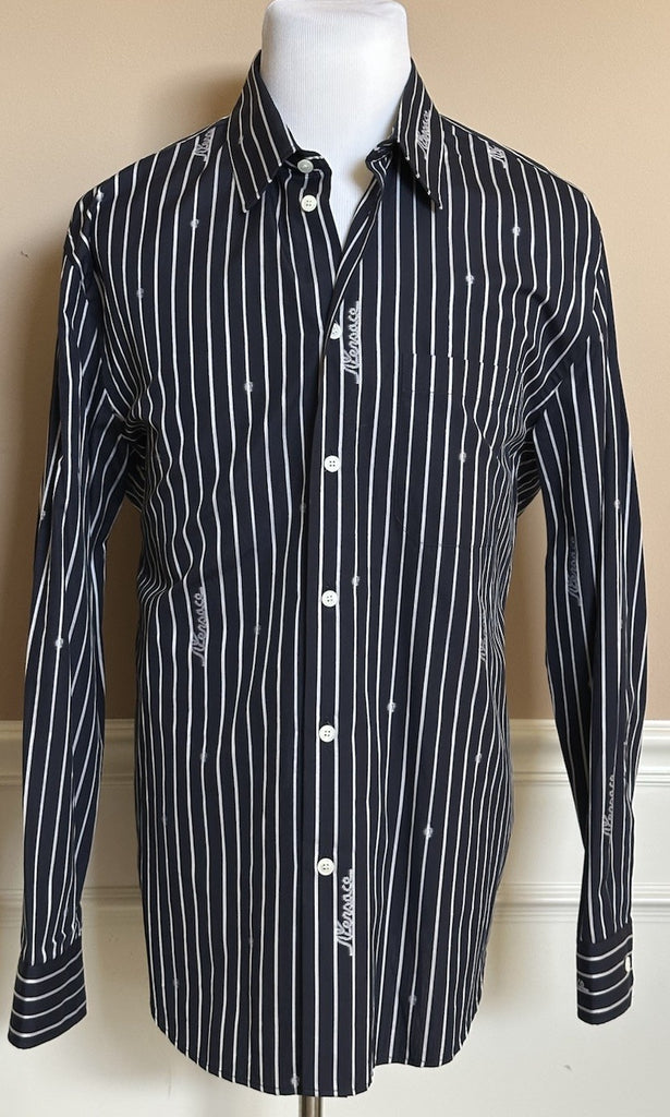 Versace Blue Graphic Print Informal Shirt Size 54 101387 Made in Italy NWT $1025