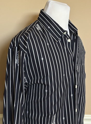 Versace Blue Graphic Print Informal Shirt Size 54 101387 Made in Italy NWT $1025