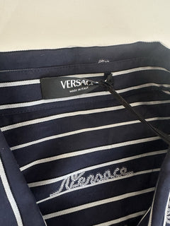 Versace Blue Graphic Print Informal Shirt Size 54 101387 Made in Italy NWT $1025