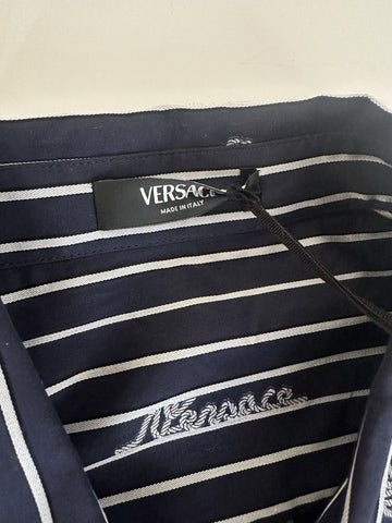 Versace Blue Graphic Print Informal Shirt Size 54 101387 Made in Italy NWT $1025