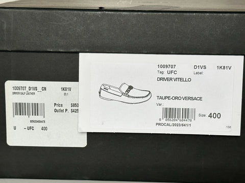 VERSACE Medusa Men's Taupe Leather Driver Shoes 7 US (40 Euro) 1009707 NIB $850